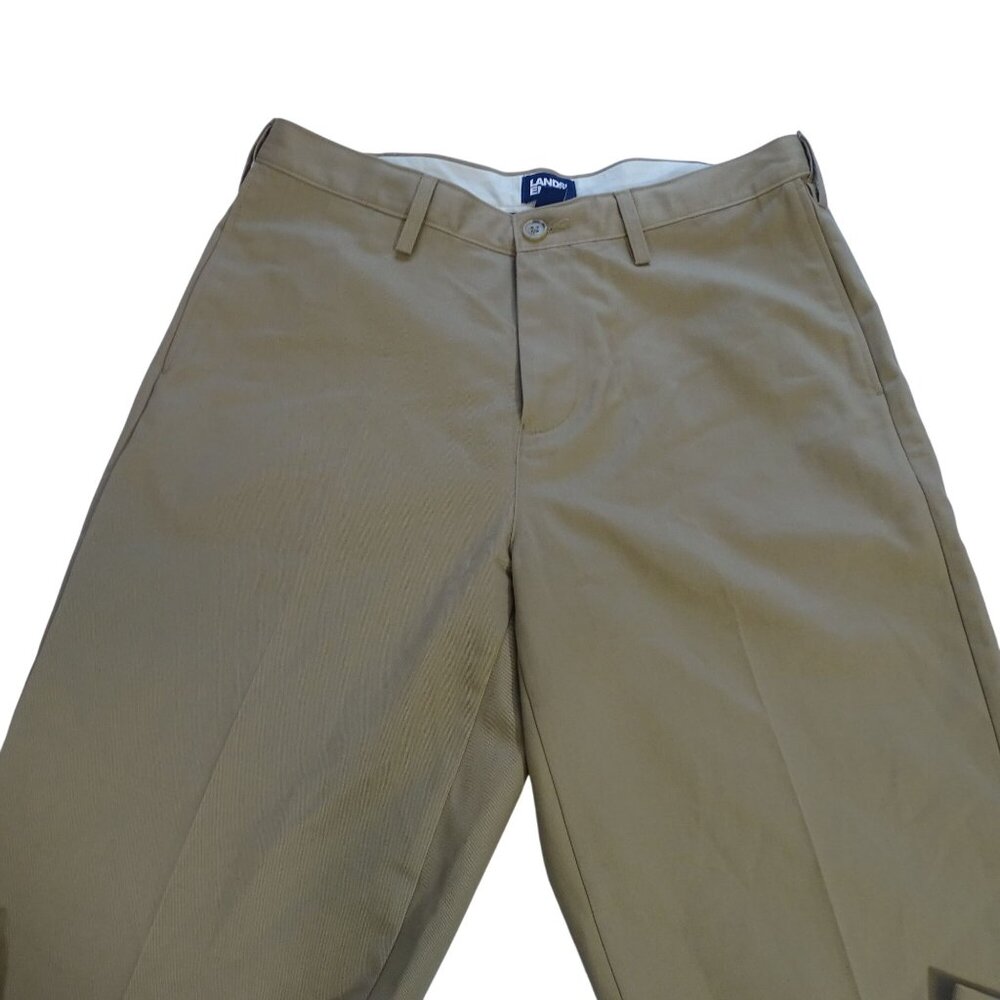 Lands End Men Khaki Flat Front Traditional Fit Chino Pants Size 34 Uniform Work - Picture 3 of 15